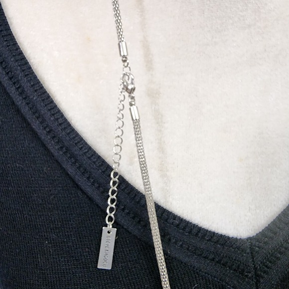 Steve Madden NWT silver tone snake chain with chain fringe pendant long necklace - Picture 9 of 9